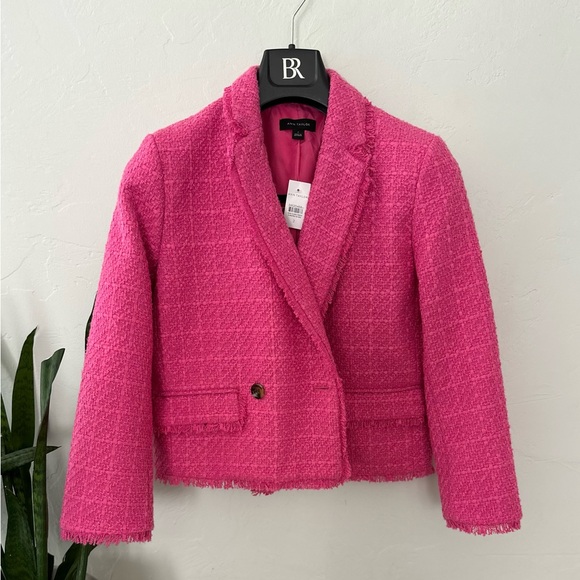 Ann Taylor Bright Barbie Pink- Tweed double breasted blazer - Picture 3 of 5